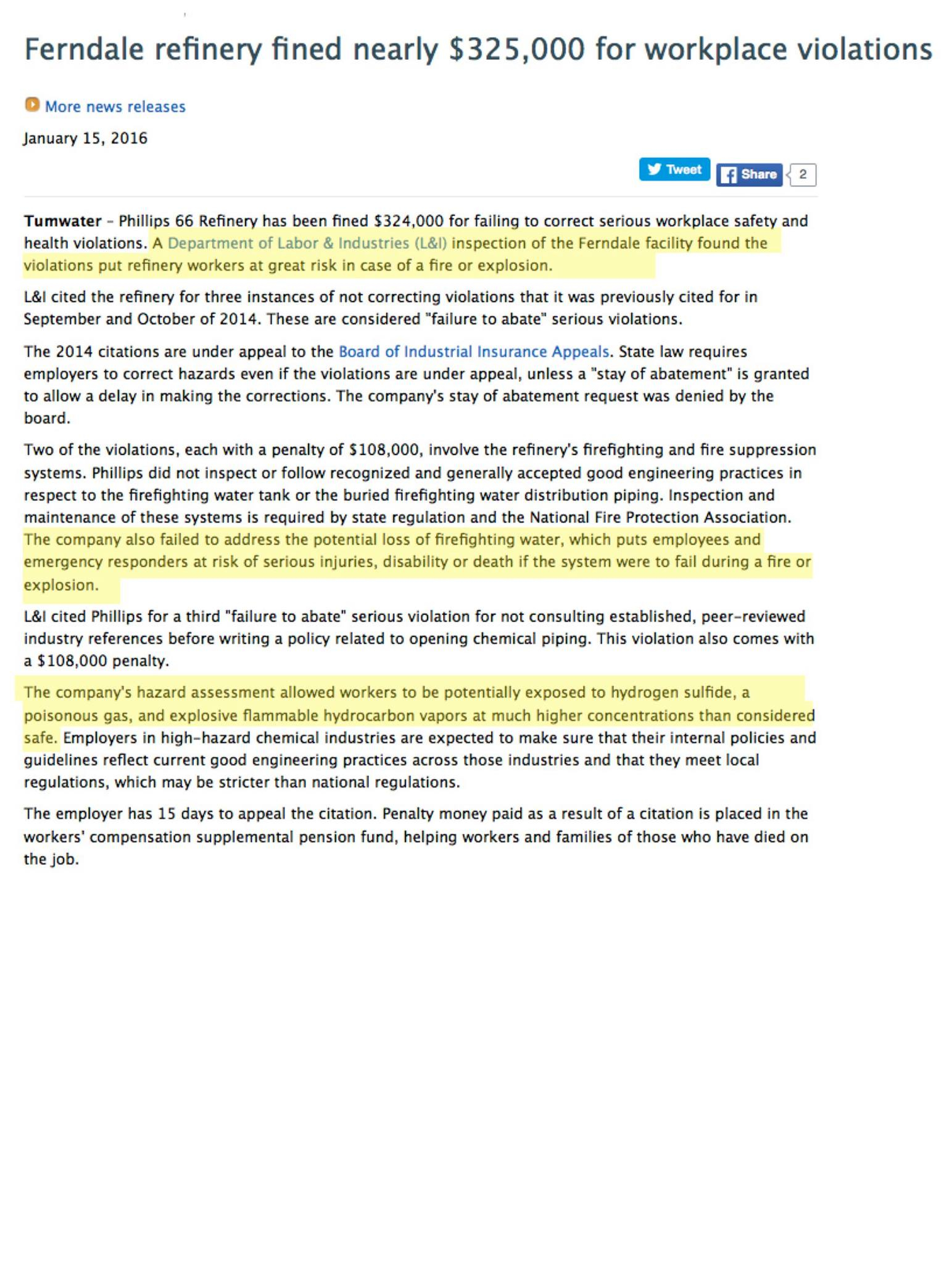 phillips 66 violations dept labor and industries