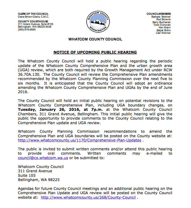 public hearing notice comp plan