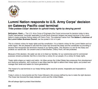 lummi press release army corps decision