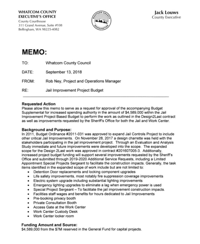 jail improvement project memo