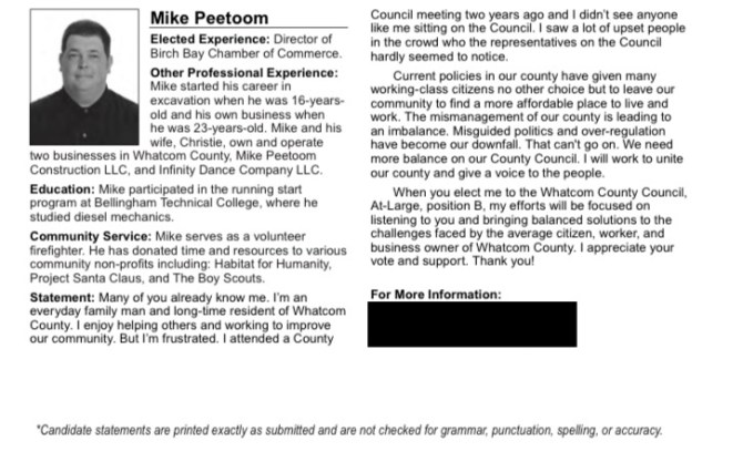 Mike Peetoom Voters' Pamphlet info
